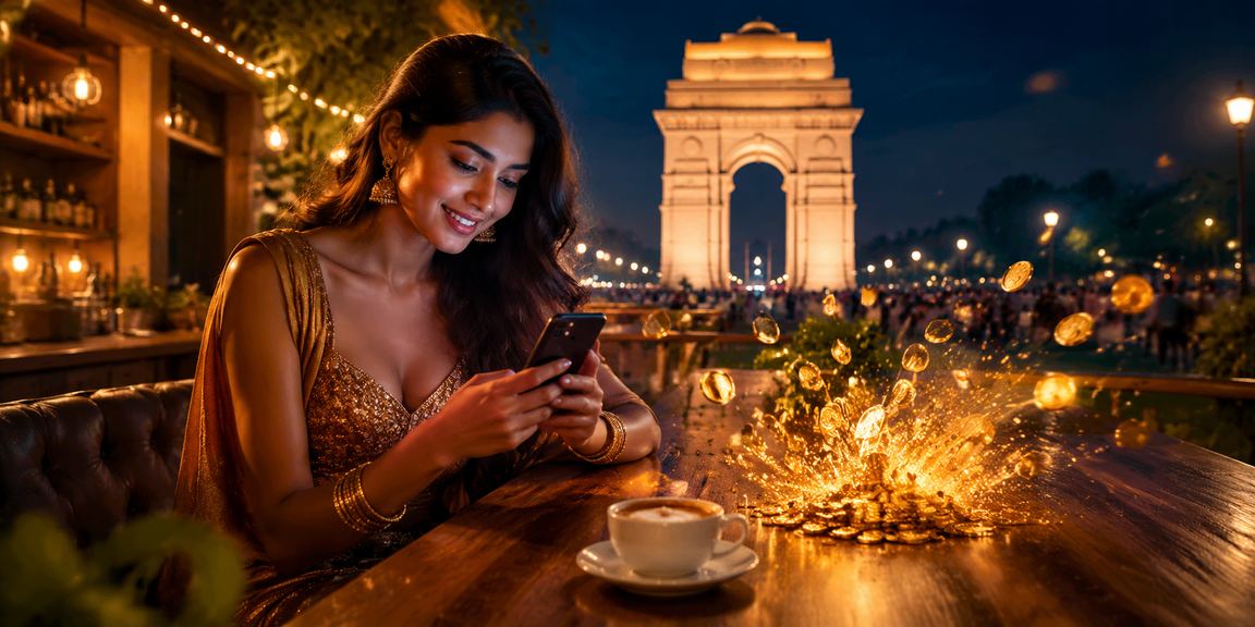 Mobile casino player in front of India Gate, Delhi