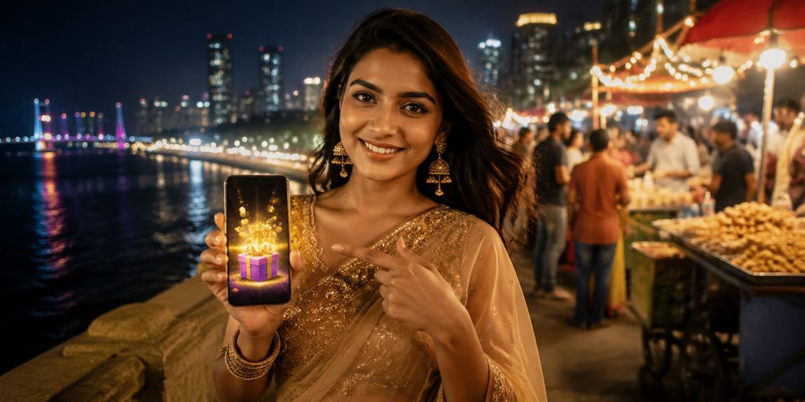Night market scene with colorful lights in Bandra, Mumbai